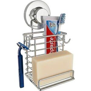 Toothbrush Holder Wall Mounted Suction Cup Toothpaste Organizer Rustproof Stainl